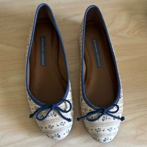 Schumacher x Margaux White & Blue Floral Ballet Flats